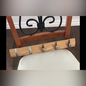 Umbra Wooden Wall Hook Rack with Silver Metal Hooks - Light Brown